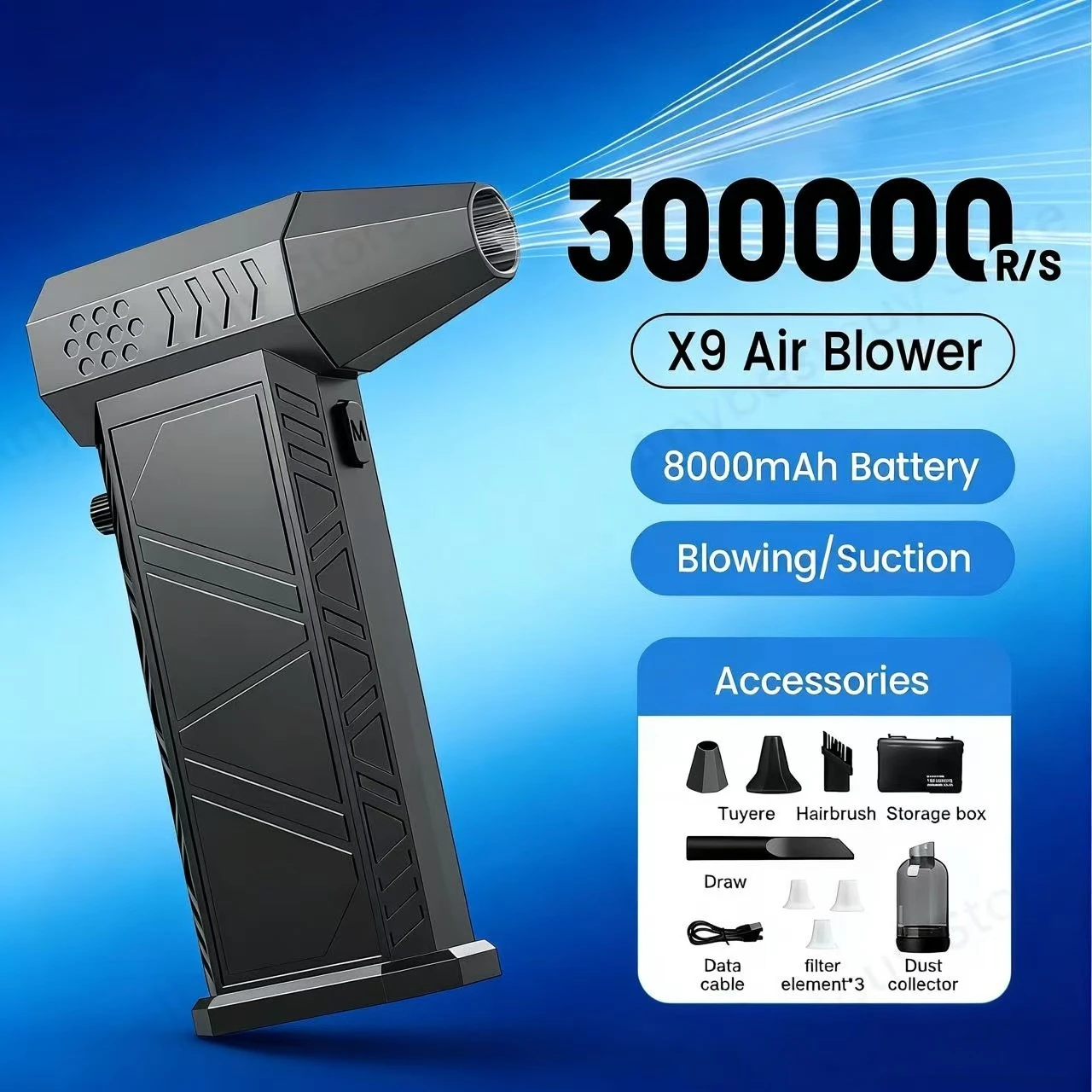 Турбоструйный фен X9, 300000 об/мин, бесщеточный вакуумный тип, подходит для удаления пыли компьютеров/клавиатур/дома/автомобиля
Турбоструйный фен X9, 300000 об/мин, бесщеточный вакуумный тип, подходит для удаления пыли компьютеров/клавиатур/дома/автомобиля