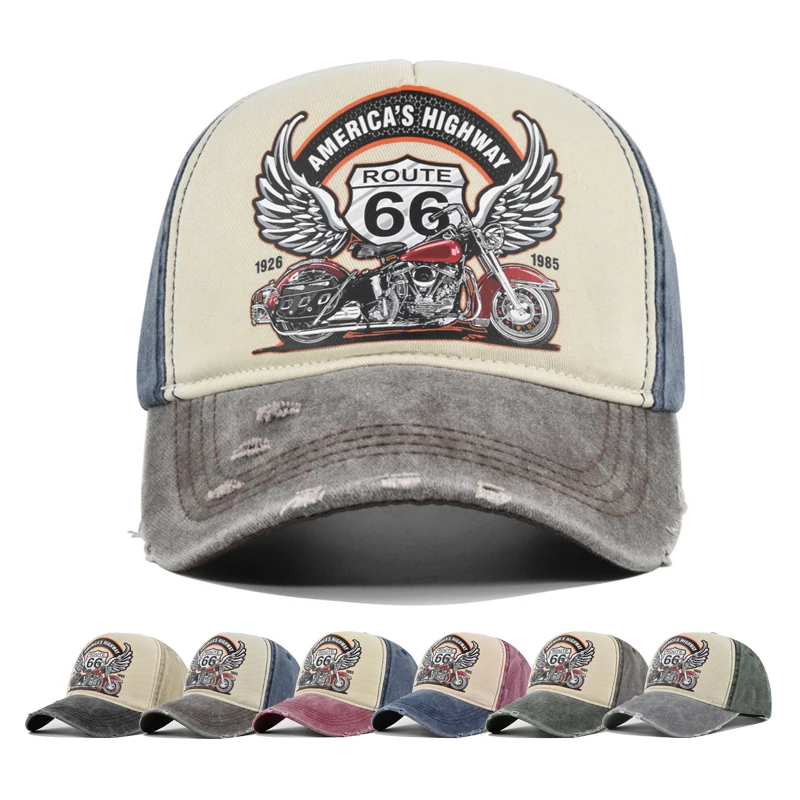 Baseball Cap Sun hat Retro-style Washed denim baseball cap Color matching ROUTE 66 Spring Autumn baseball Hip Hop Fitted Cap
Baseball Cap Sun hat Retro-style Washed denim baseball cap Color matching ROUTE 66 Spring Autumn baseball Hip Hop Fitted Cap