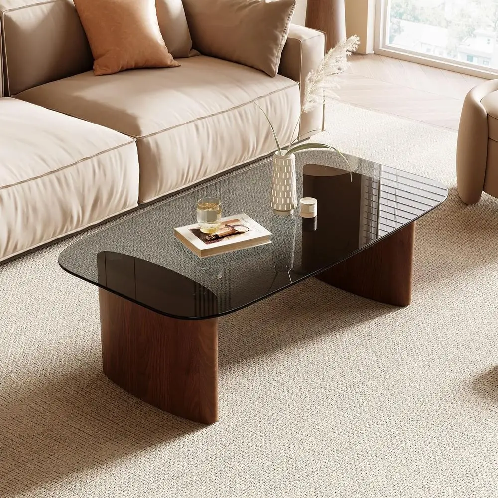 Stylish Tempered Glass Coffee Table with Wooden Base for Living Spaces, Ideal for Small Apartments and Offices in Minimalist Wal
Stylish Tempered Glass Coffee Table with Wooden Base for Living Spaces, Ideal for Small Apartments and Offices in Minimalist Wal