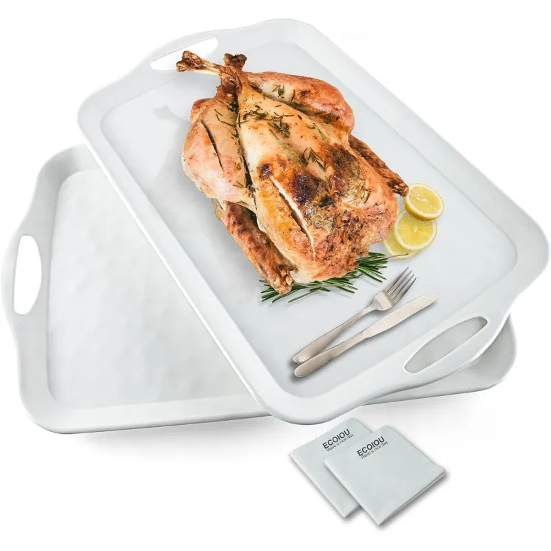 Extra Large Serving Tray with Handles, 20x13 inch, Set of 2 Melamine Platters for Serving Food, Rectangular Trays for Eatin
Extra Large Serving Tray with Handles, 20x13 inch, Set of 2 Melamine Platters for Serving Food, Rectangular Trays for Eatin