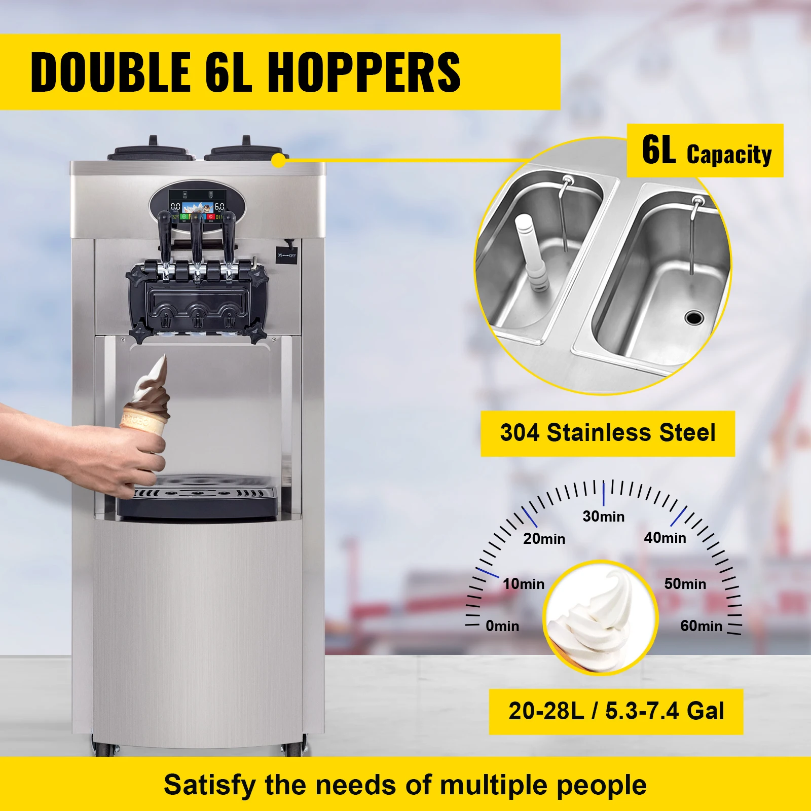 3 Flavors Commercial Standing PreCooling Stainless Steel Vertical Soft Ice Cream Making Machine with LED Display for Restaurants
3 Flavors Commercial Standing PreCooling Stainless Steel Vertical Soft Ice Cream Making Machine with LED Display for Restaurants