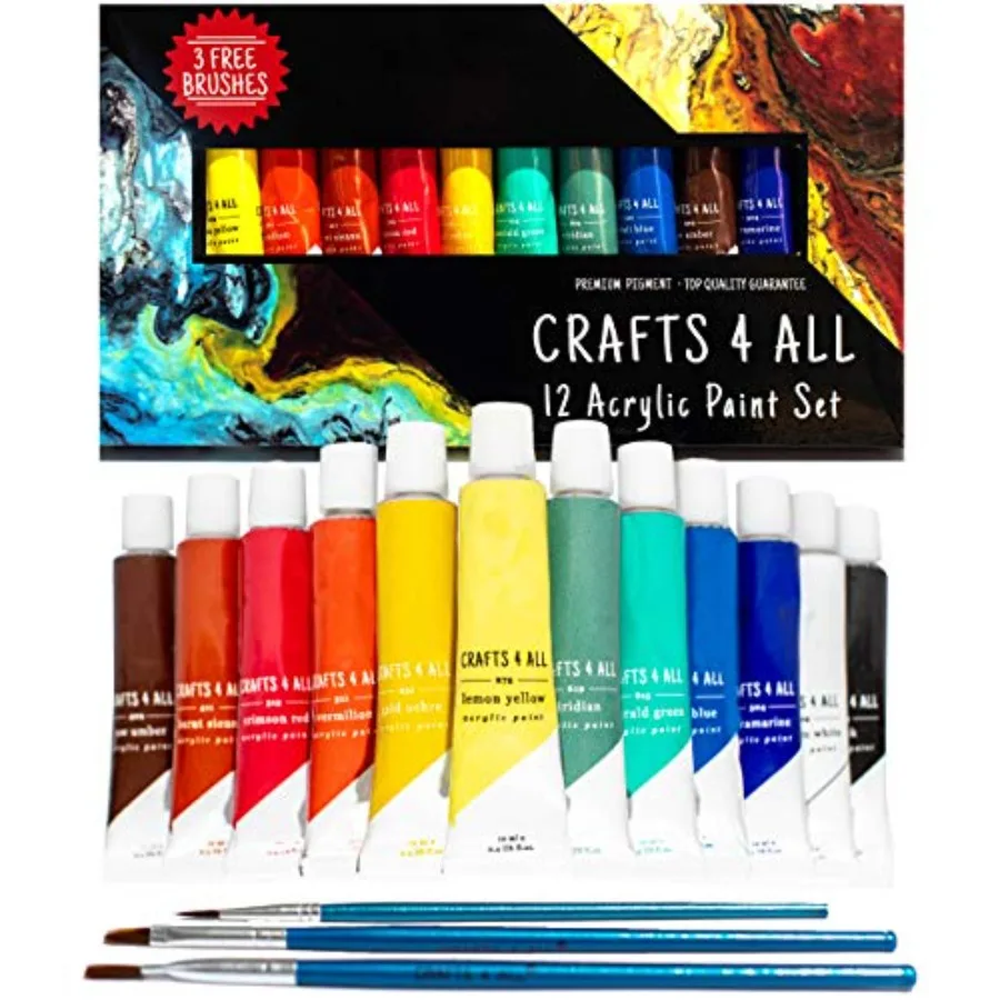 Acrylic Paint Set - Art Paints for Canvas, Model Painting, Wood, Ceramics and Fabric - Craft Supplies with 3 Artist Brushes for
Acrylic Paint Set - Art Paints for Canvas, Model Painting, Wood, Ceramics and Fabric - Craft Supplies with 3 Artist Brushes for