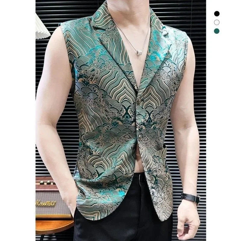 Men Chinese Style Sleeveless Vest With Wave Pattern For Party Casual Wear Summer Fashion Design
Men Chinese Style Sleeveless Vest With Wave Pattern For Party Casual Wear Summer Fashion Design