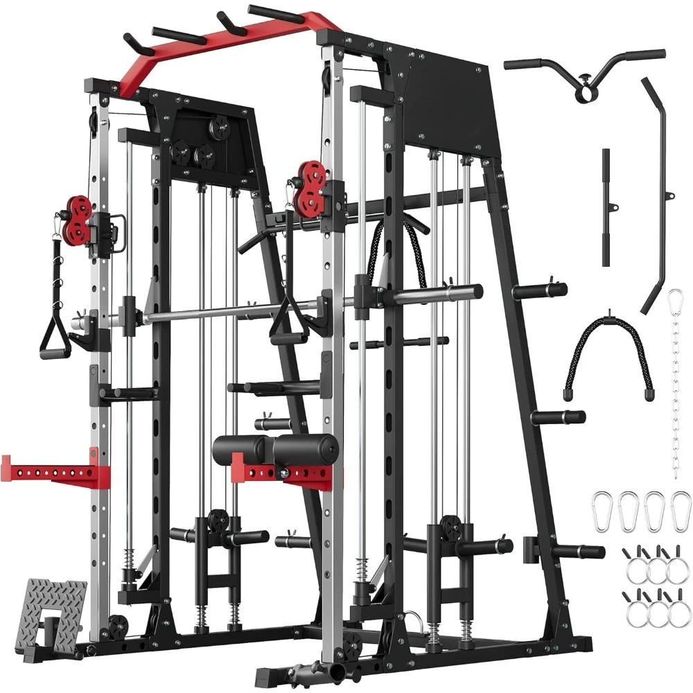 Smith Machine, 2200 LBS Power Cage Workout Equipment, Power Squat Rack with Dual Pulley System&Cable Crossover Machine
Smith Machine, 2200 LBS Power Cage Workout Equipment, Power Squat Rack with Dual Pulley System&Cable Crossover Machine