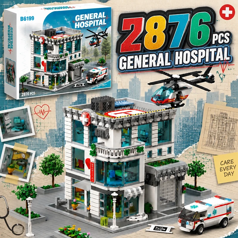 2876PCS General hospital Building Blocks Sets City Architecture Modular Assembly Model Bricks Home Ornament Creative Adults Gift
2876PCS General hospital Building Blocks Sets City Architecture Modular Assembly Model Bricks Home Ornament Creative Adults Gift