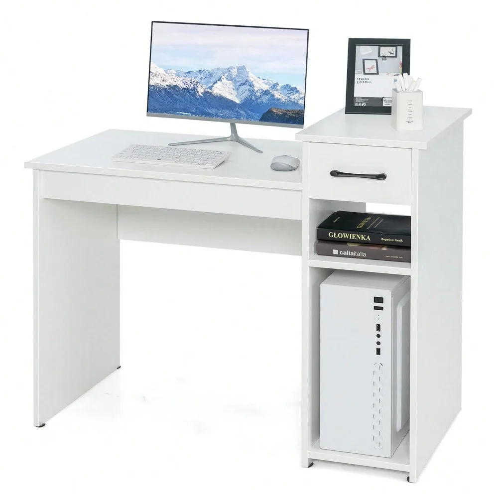 Home Office Computer Desk White Study Desk Laptop Table w/Drawer & Storage Shelf
Home Office Computer Desk White Study Desk Laptop Table w/Drawer & Storage Shelf
