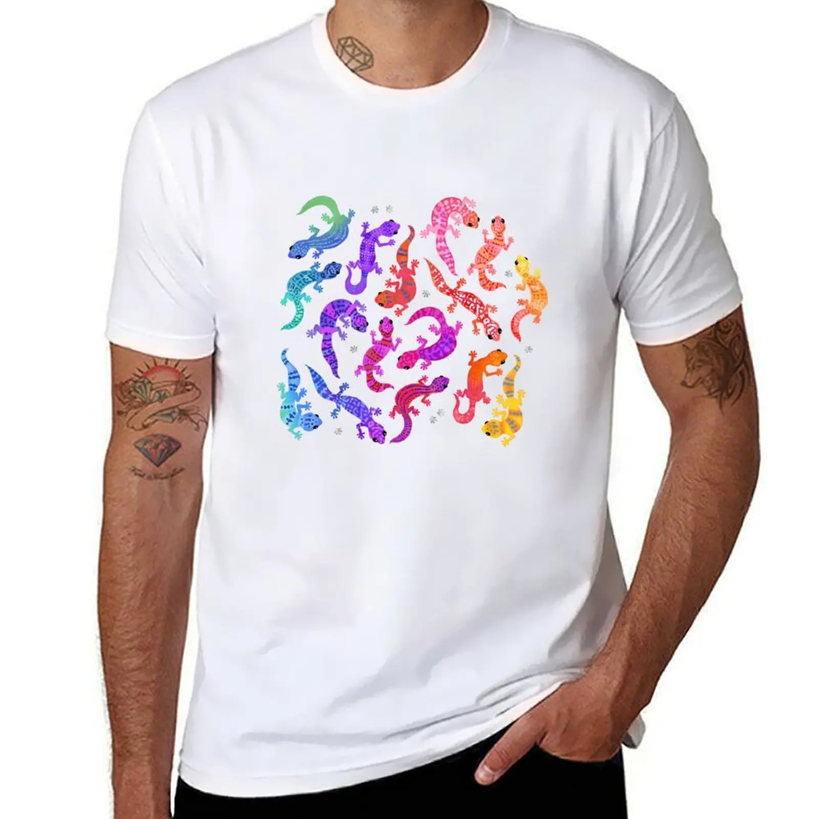 Bright rainbow geckos on white T-Shirt t shirt man luxury cotton t shirts man 100% T-Shirt
Bright rainbow geckos on white T-Shirt t shirt man luxury cotton t shirts man 100% T-Shirt