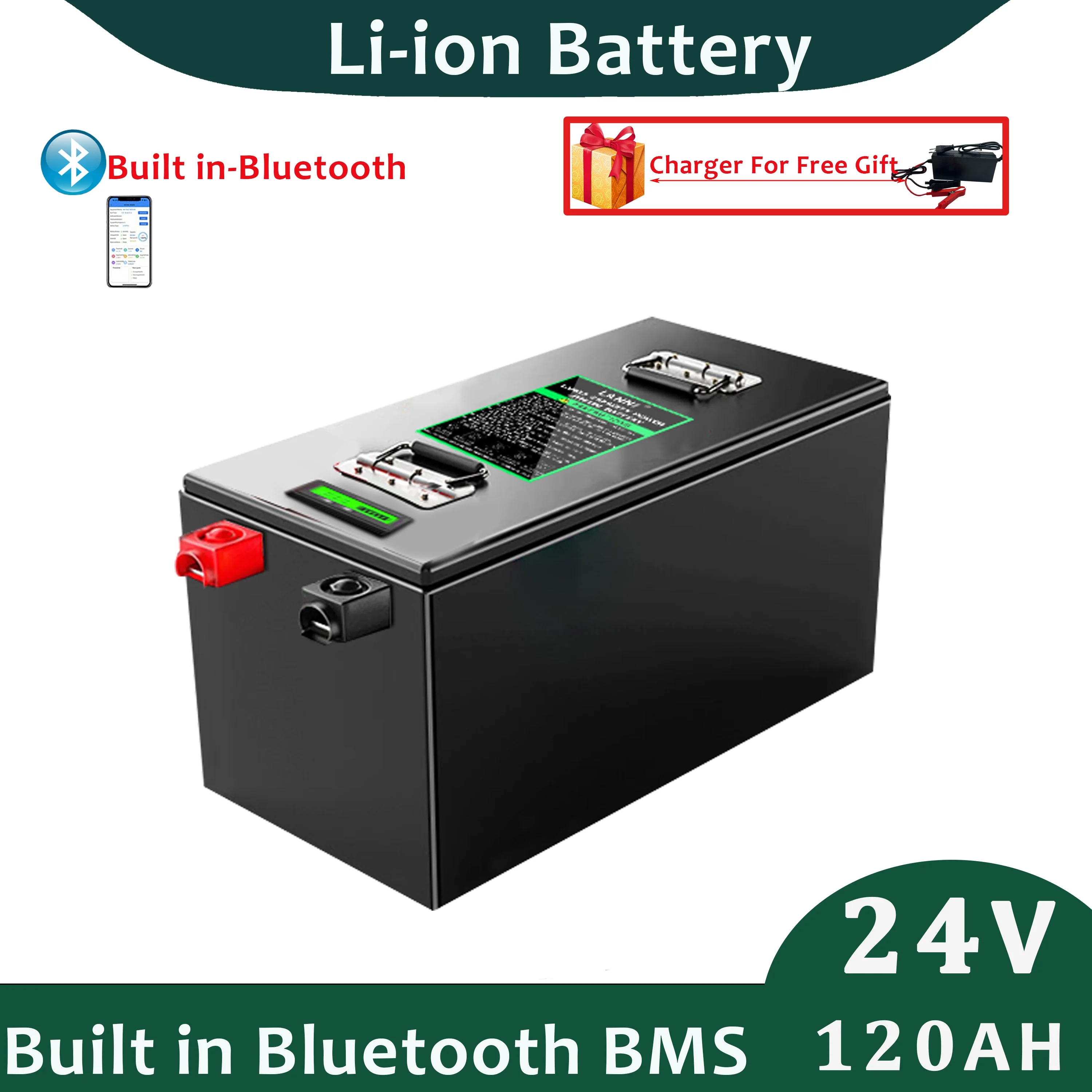 Rechargeable Lithium Battery 24v 120Ah Li-ion Built in BMS Smart Protection for Solar EV +10A Charger
Rechargeable Lithium Battery 24v 120Ah Li-ion Built in BMS Smart Protection for Solar EV +10A Charger