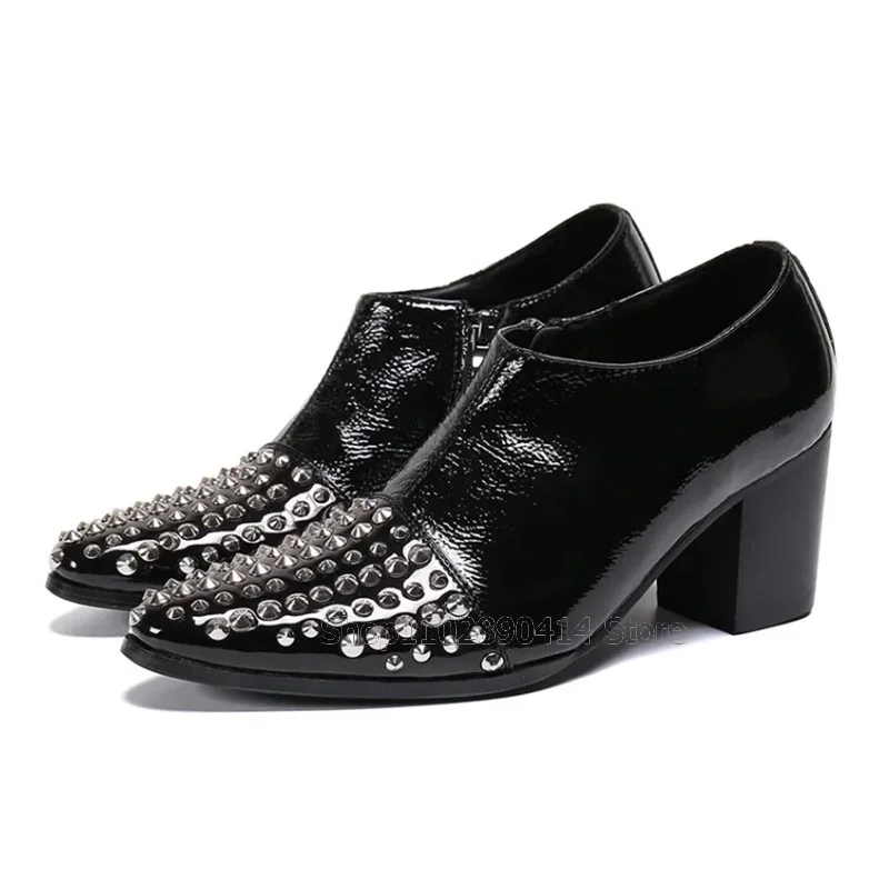 Silver Rivets Black Pointed Toe Chunky Heels Ankle Boots Fashion Side Zipper Men Boots Luxury Handmade Banquet Men Dress Shoes
Silver Rivets Black Pointed Toe Chunky Heels Ankle Boots Fashion Side Zipper Men Boots Luxury Handmade Banquet Men Dress Shoes