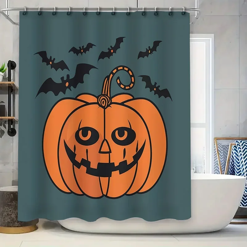 Набор занавесок для душа на Хэллоуин, дизайн оранжевой тыквы с летающими летучими летучими мышами, водонепроницаемая ткань для декора ванной комнаты зеленого цвета
Набор занавесок для душа на Хэллоуин, дизайн оранжевой тыквы с летающими летучими летучими мышами, водонепроницаемая ткань для декора ванной комнаты зеленого цвета