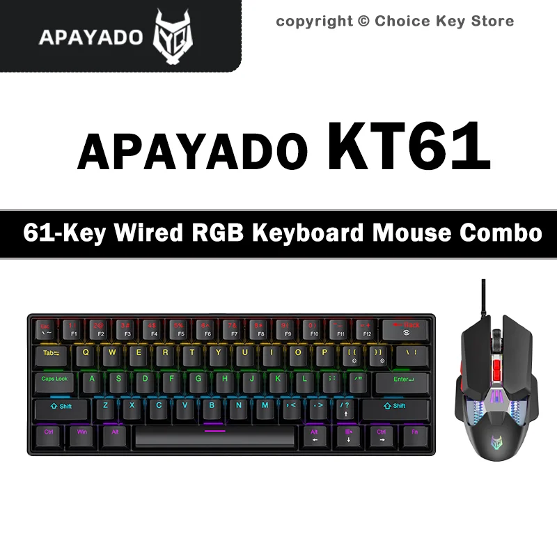 APAYADO KT61 Mechanical Keyboard and Mouse Combo 61 Keys RGB Wired 7200 DPI PBT Keycaps Gaming Keyboard Mouse Set
APAYADO KT61 Mechanical Keyboard and Mouse Combo 61 Keys RGB Wired 7200 DPI PBT Keycaps Gaming Keyboard Mouse Set