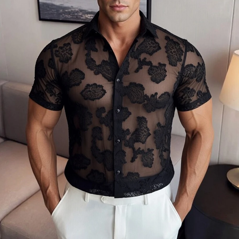 Summer Lace See Through Short Sleeved Shirts for Man Sexy Breathable Ice Silk Slim Fit Men Shirt Club Stage Dance Blouse Tops
Summer Lace See Through Short Sleeved Shirts for Man Sexy Breathable Ice Silk Slim Fit Men Shirt Club Stage Dance Blouse Tops