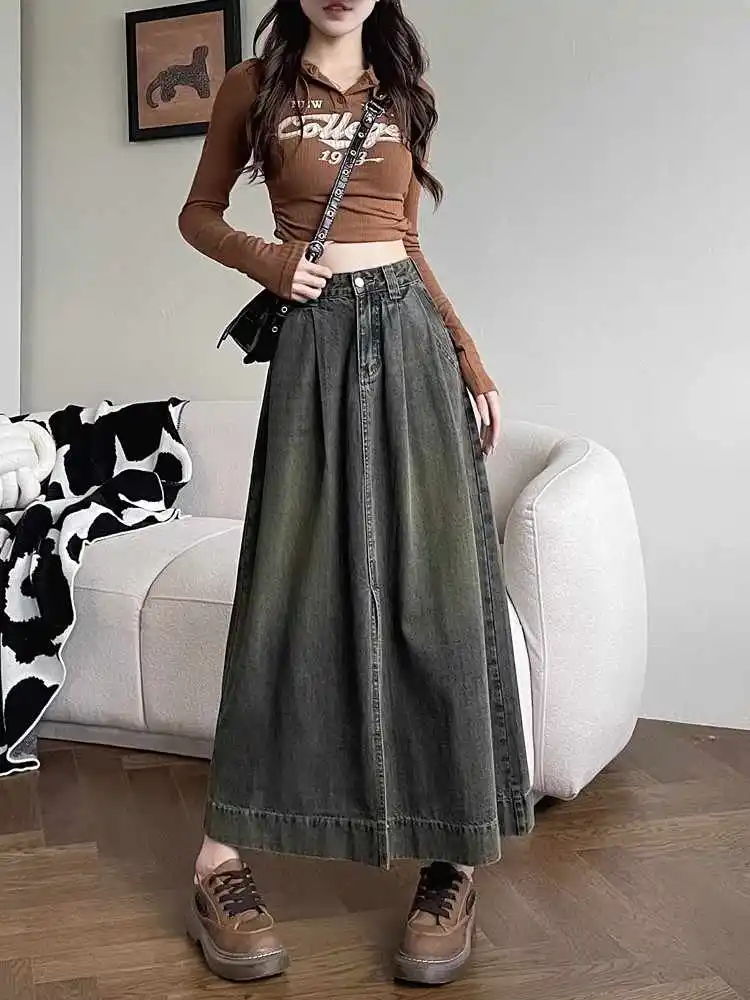 American Retro Denim Half Skirts for Women Summer High Waist Split A-line Large Swing Long Skirts Retro Versatile Slim Midskirts
American Retro Denim Half Skirts for Women Summer High Waist Split A-line Large Swing Long Skirts Retro Versatile Slim Midskirts