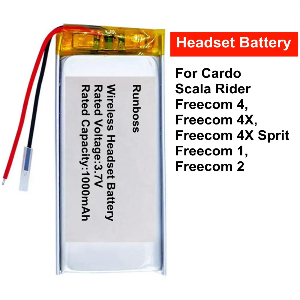 Wireless Headset Battery 3.7V 1000mAh for JBL Cardo Scala Rider Freecom 4,Freecom 4X,Freecom 4X Sprit,Freecom 1,Freecom 2
Wireless Headset Battery 3.7V 1000mAh for JBL Cardo Scala Rider Freecom 4,Freecom 4X,Freecom 4X Sprit,Freecom 1,Freecom 2
