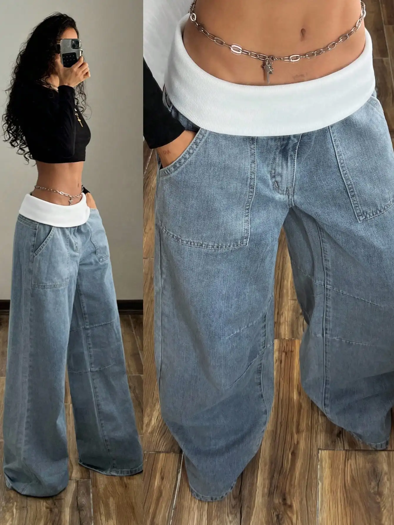 Женские джинсы с широкими штанинами, светло-голубые, с высокой талией, свободного кроя для повседневной уличной моды
Женские джинсы с широкими штанинами, светло-голубые, с высокой талией, свободного кроя для повседневной уличной моды