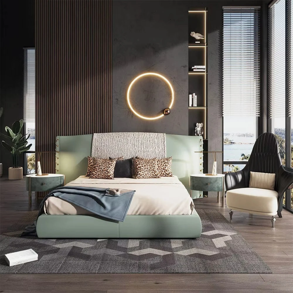 &c High End Castle Light Green Modern Italian House Furniture Bedroom Set Leather Luxury Double king Size House Bed
&c High End Castle Light Green Modern Italian House Furniture Bedroom Set Leather Luxury Double king Size House Bed