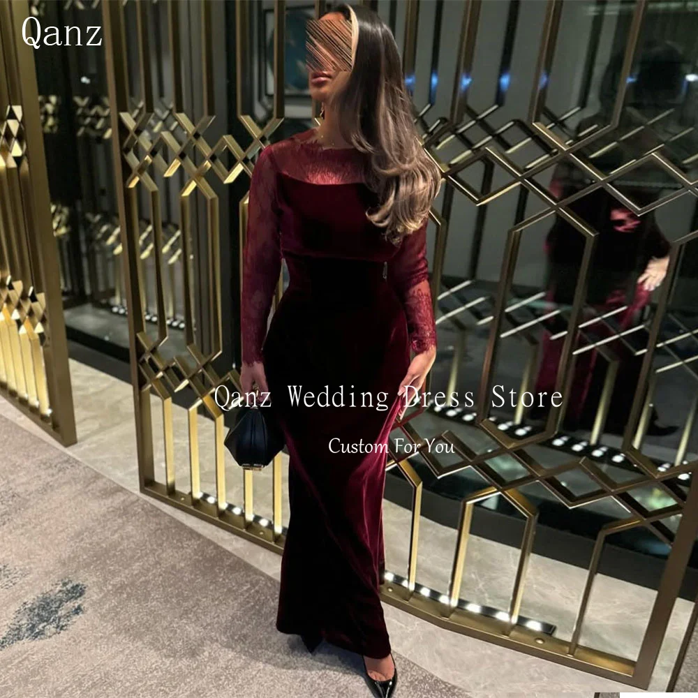 Qanz Dubai Bungundy Velvet Prom Dresses Long Sleeves Mermaid Lace Vestido De Noche Mujer Wedding Guest Dress Women Customized
Qanz Dubai Bungundy Velvet Prom Dresses Long Sleeves Mermaid Lace Vestido De Noche Mujer Wedding Guest Dress Women Customized