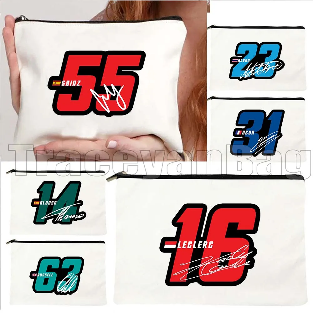 F1 Racer Signature Number Alex 23 Carlos 55 Lewis 44 Lando 4 George 63 Fernando 14 Charles 16 Cosmetic Bag Makeup Bag Case Pouch
F1 Racer Signature Number Alex 23 Carlos 55 Lewis 44 Lando 4 George 63 Fernando 14 Charles 16 Cosmetic Bag Makeup Bag Case Pouch