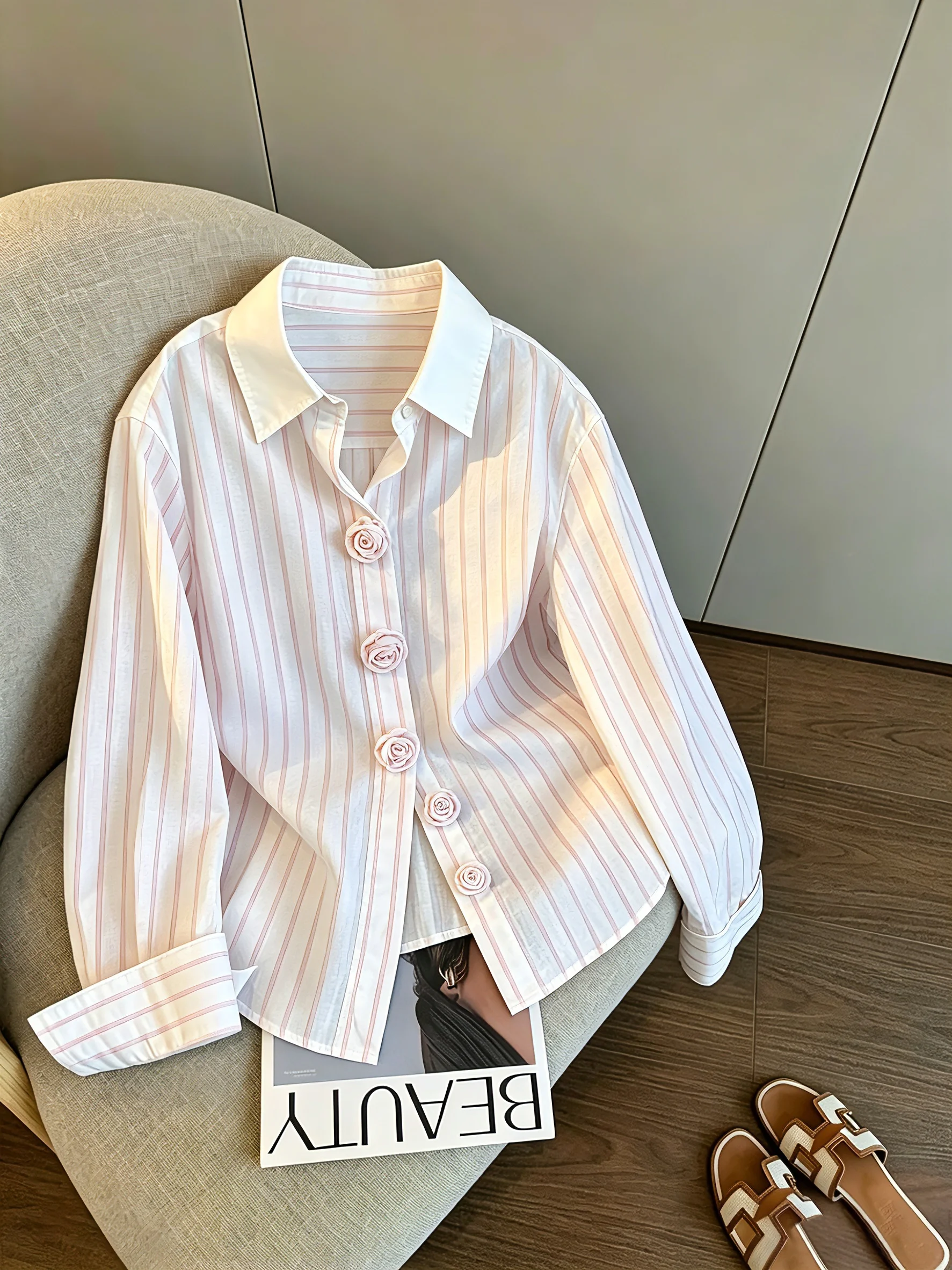 Pink Striped Long Sleeve Shirt Heavy Embroidery Men Women Spring Autumn Casual Loose Fit Fashionable Top Quality Fabric
Pink Striped Long Sleeve Shirt Heavy Embroidery Men Women Spring Autumn Casual Loose Fit Fashionable Top Quality Fabric