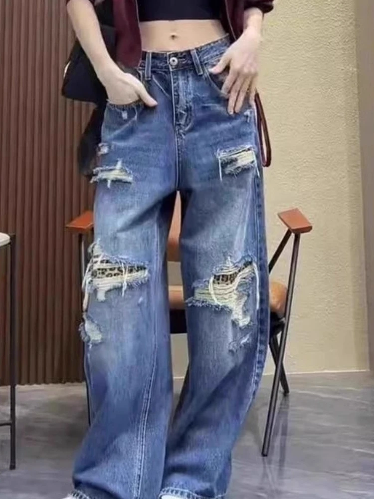 Casual Denim Pant Women Jeans Vintage Straight Trousers Autumn Spring Fashion Female Blue Wide Leg Hole Denim Pants Streetwear
Casual Denim Pant Women Jeans Vintage Straight Trousers Autumn Spring Fashion Female Blue Wide Leg Hole Denim Pants Streetwear