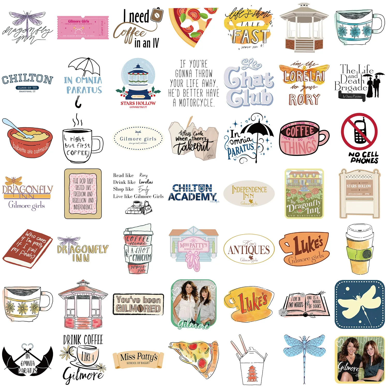 52PCS Gilmore Girls Stickers TV Graffiti Sticker Funny Decals DIY Scrapbook Fridge Luggage Laptop Guitar Car Bike Skateboard
52PCS Gilmore Girls Stickers TV Graffiti Sticker Funny Decals DIY Scrapbook Fridge Luggage Laptop Guitar Car Bike Skateboard