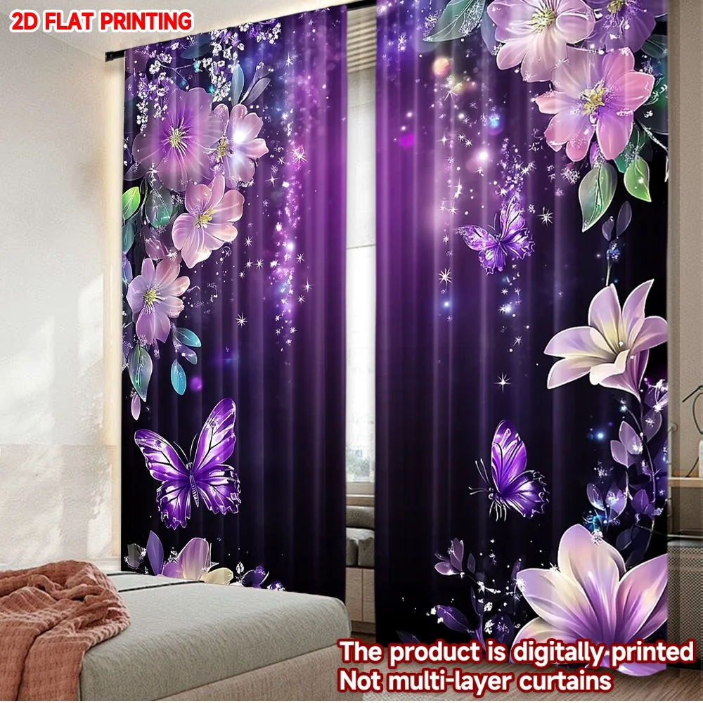 2D flat printing 2pcs Curtain Window Curtains Purple Floral Butterfly Night Digital Printed Polyester Drapes Family Party
2D flat printing 2pcs Curtain Window Curtains Purple Floral Butterfly Night Digital Printed Polyester Drapes Family Party