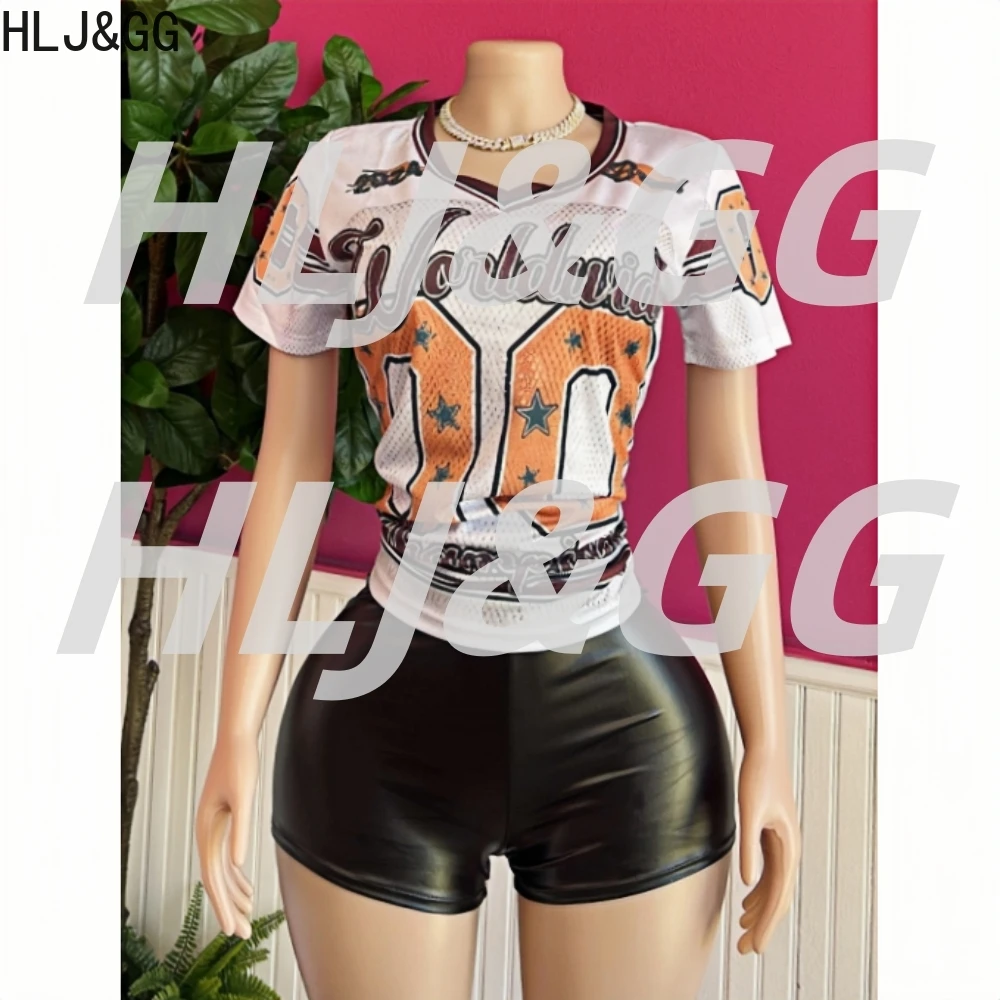 HLJ&GG Fashion Letter Printing Basketball Loose Tshirts Two Piece Sets Women V Neck Short Sleeve Top And Leather Shorts Outfits
HLJ&GG Fashion Letter Printing Basketball Loose Tshirts Two Piece Sets Women V Neck Short Sleeve Top And Leather Shorts Outfits