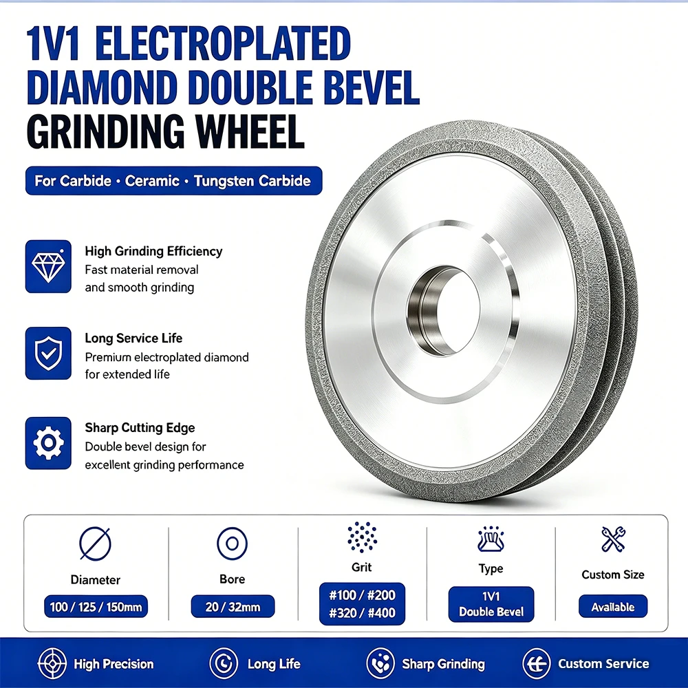 Diamond Grinding Wheel Electroplated Double Beveled Angle 45° 60° for Carbide Saw Blade Sharpening Tungsten Milling Cutter
Diamond Grinding Wheel Electroplated Double Beveled Angle 45° 60° for Carbide Saw Blade Sharpening Tungsten Milling Cutter