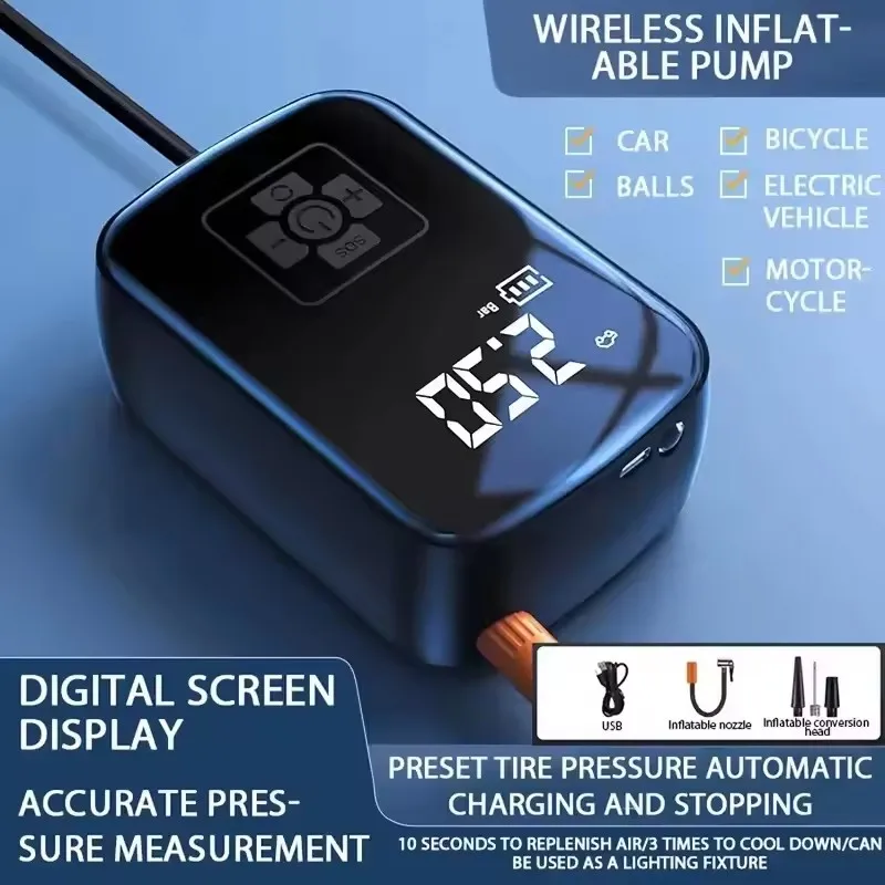 Wireless Car Air Pump Portable Air Compressor for Car Motorcycles Bicycle Electric Tire Inflator with LCD Digital Display
Wireless Car Air Pump Portable Air Compressor for Car Motorcycles Bicycle Electric Tire Inflator with LCD Digital Display