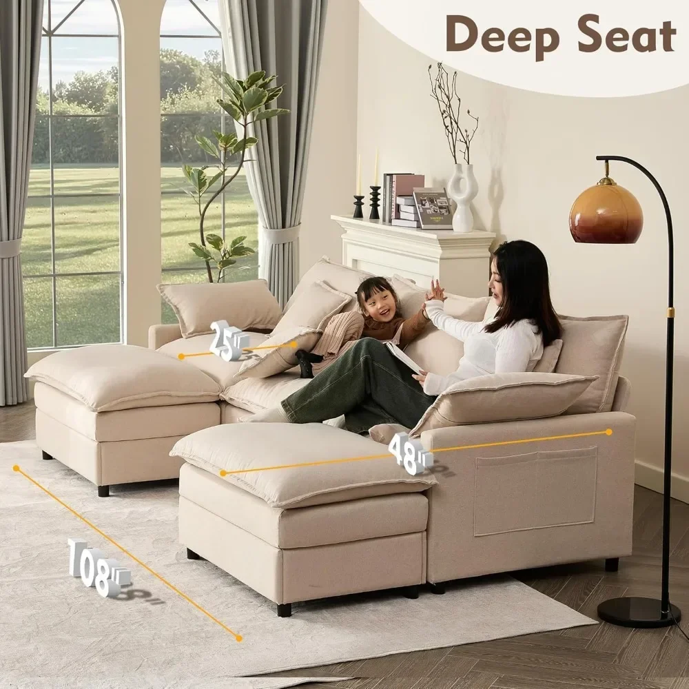 108 "U-shaped sofa, modular combination, 3-seat comfortable modern, movable Ottoman, living room deep seat sofa
108 "U-shaped sofa, modular combination, 3-seat comfortable modern, movable Ottoman, living room deep seat sofa