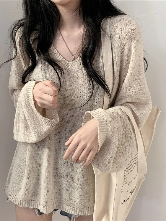 Soft Sle Knitted Sweater Women's Loose V-Ne Spring Autumn Faionable Slimming Sunade Top Ele Casual Wear
Soft Sle Knitted Sweater Women's Loose V-Ne Spring Autumn Faionable Slimming Sunade Top Ele Casual Wear