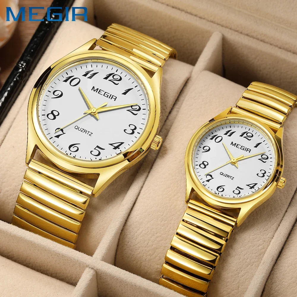 MEGIR Лучшие роскошные часы для пар для мужчин и женщин, золотые кварцевые наручные часы из нержавеющей стали для влюбленных, аналоговые наручные часы, водонепроницаемые 
MEGIR Лучшие роскошные часы для пар для мужчин и женщин, золотые кварцевые наручные часы из нержавеющей стали для влюбленных, аналоговые наручные часы, водонепроницаемые