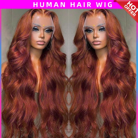 Reddish Brown Body Wave Lace Frontal Wig 13x6 Hd Lace Front Human Hair Wig 30 36 Inch Water Wave Transparent Lace Wigs For Women