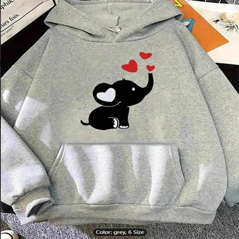 Женская серая толстовка с милым слоном и сердечком с графическим принтом, повседневная негабаритная толстовка с капюшоном на шнурке для любителей животных из чистого хлопка 
Женская серая толстовка с милым слоном и сердечком с графическим принтом, повседневная негабаритная толстовка с капюшоном на шнурке для любителей животных из чистого хлопка