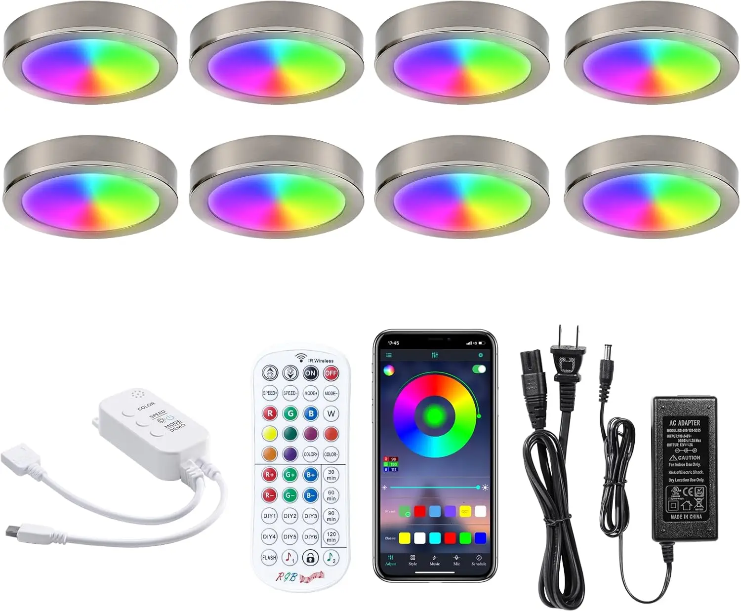 RGB Under Cabinet Lights 8 Pack, App & Remote Control, Music Sync, 12V
RGB Under Cabinet Lights 8 Pack, App & Remote Control, Music Sync, 12V