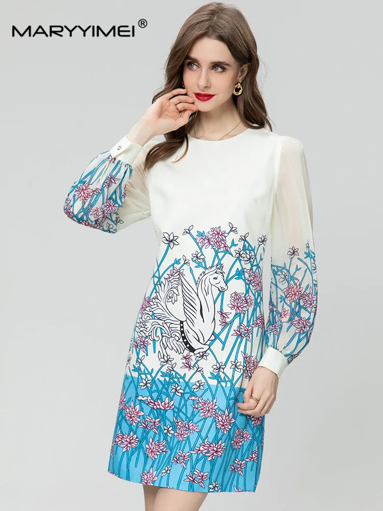 MARYYIMEI Spring Summer Fashion Women's dress Long sleeved Loose Floral-Print Mini Dresses
MARYYIMEI Spring Summer Fashion Women's dress Long sleeved Loose Floral-Print Mini Dresses