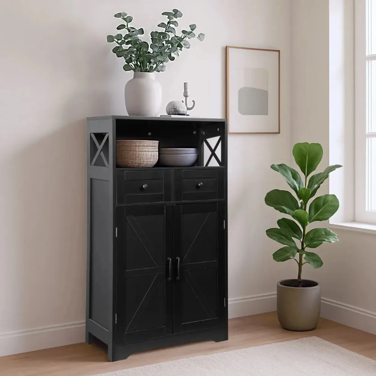 Bathroom Floor Cabinet with 2 Doors 2 Adjustable Shelves for Dining Room Black
Bathroom Floor Cabinet with 2 Doors 2 Adjustable Shelves for Dining Room Black