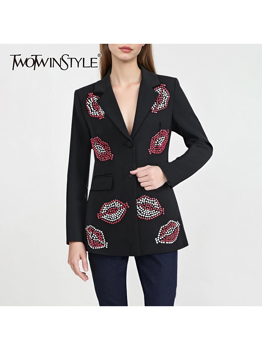 TWOTWINSTYLE Solid Spliced Hot Fix Casual Blazers for Women Lapel Long Sleeves Patchwork Single Breasted Fashion Blazer Female 
TWOTWINSTYLE Solid Spliced Hot Fix Casual Blazers for Women Lapel Long Sleeves Patchwork Single Breasted Fashion Blazer Female