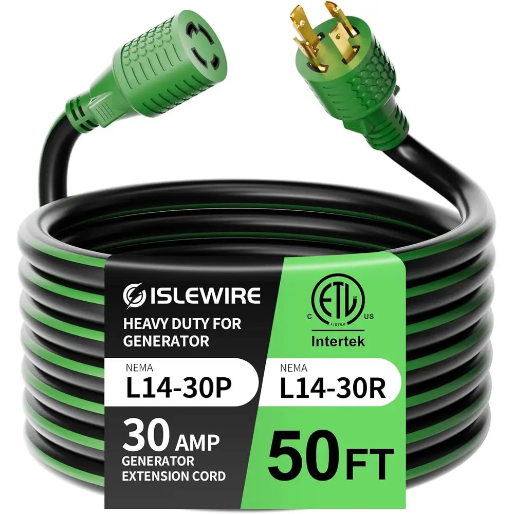 4 Prong 30 Amp Extension Generator Cord 50T, NEMA L14-30P/L14-30R, 125/250 Up to 7500 Watts, 10 Gauge SJTW Lock Power Cord or Ma
4 Prong 30 Amp Extension Generator Cord 50T, NEMA L14-30P/L14-30R, 125/250 Up to 7500 Watts, 10 Gauge SJTW Lock Power Cord or Ma