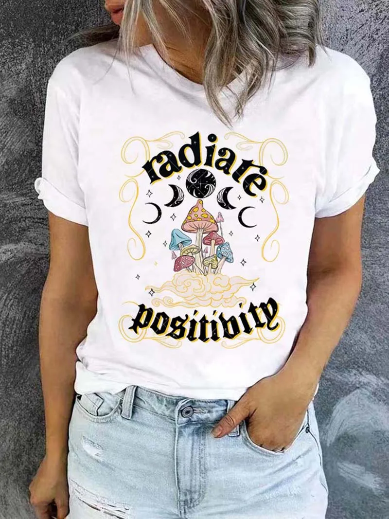Trendy Printed Short Sleeved Mushroom Letter Printed T-Shirt Clothing O-Neck Casual Fashion Women's Printed Pattern T-Shirt.
Trendy Printed Short Sleeved Mushroom Letter Printed T-Shirt Clothing O-Neck Casual Fashion Women's Printed Pattern T-Shirt.
