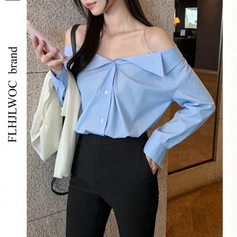 Off-Shoulder Top Blouses New Summer Chic Korea Women Elegant Fashion Chic Korea Office Lady Basics Sexy Halter Tops Blue Shirts
Off-Shoulder Top Blouses New Summer Chic Korea Women Elegant Fashion Chic Korea Office Lady Basics Sexy Halter Tops Blue Shirts