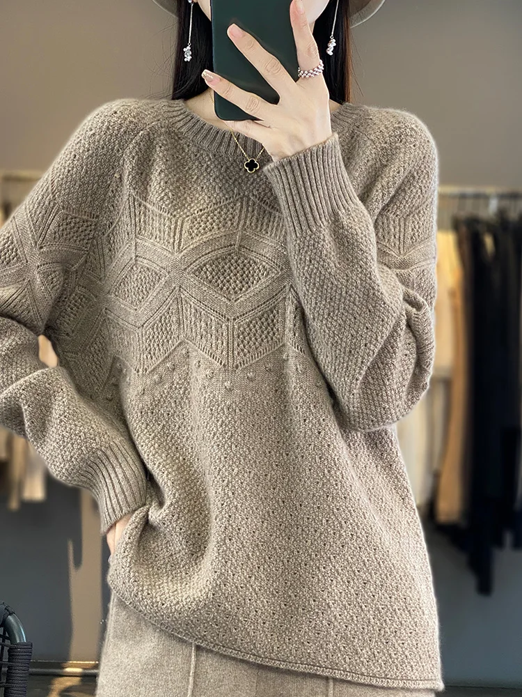 Women Sweater Pullover Hollow Out Spring Autumn O-neck Cashmere 100% Merino Wool Knitwear Raglan Sleeve Chic Soft Female Clothes
Women Sweater Pullover Hollow Out Spring Autumn O-neck Cashmere 100% Merino Wool Knitwear Raglan Sleeve Chic Soft Female Clothes