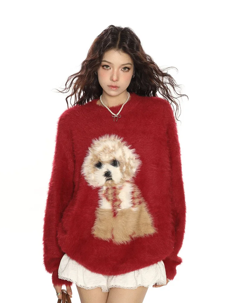 Cartoon Women Cute Red Sweater Lazy Wind Loose O Neck Vintage Knitted Pullover Korean Retro Long Sleeve Lady Sweet Kawaii Jumper
Cartoon Women Cute Red Sweater Lazy Wind Loose O Neck Vintage Knitted Pullover Korean Retro Long Sleeve Lady Sweet Kawaii Jumper