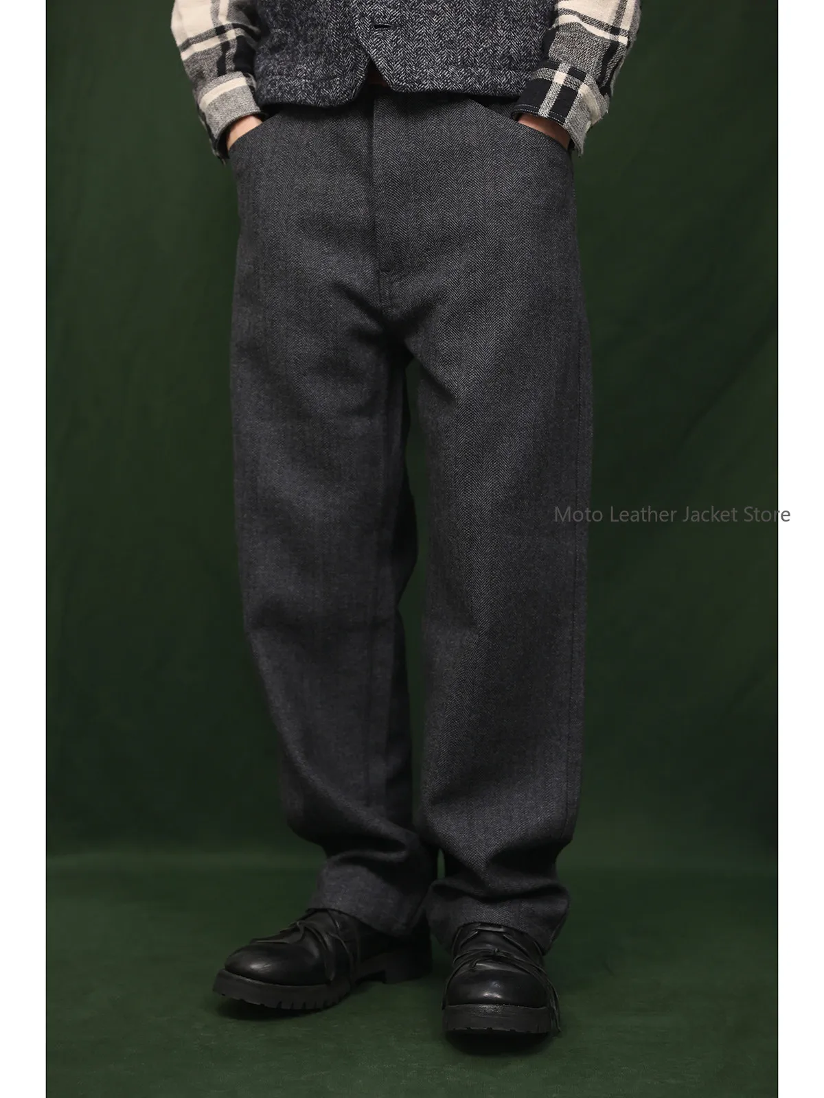 Wool Trousers Vintage Herringbone Wool Blend Straight Leg Pocket Casual Dress Pants
Wool Trousers Vintage Herringbone Wool Blend Straight Leg Pocket Casual Dress Pants