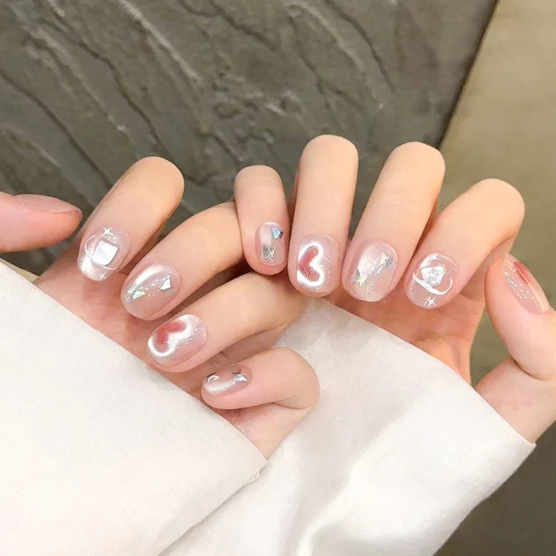 10pcs Pink Cat Eyes Fake Nails Handmade Press on Nails Starlight Love Heart Design Full Cover False Nails Tips DIY Manicure
10pcs Pink Cat Eyes Fake Nails Handmade Press on Nails Starlight Love Heart Design Full Cover False Nails Tips DIY Manicure