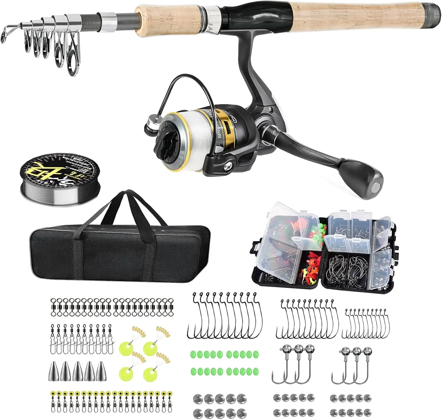 Carbon Fiber Fishing Pole Combo Set - 2.1m/6.89ft Spinning Reel, 145pcs Accessories Kit for Saltwater & Freshwater Fishing
Carbon Fiber Fishing Pole Combo Set - 2.1m/6.89ft Spinning Reel, 145pcs Accessories Kit for Saltwater & Freshwater Fishing