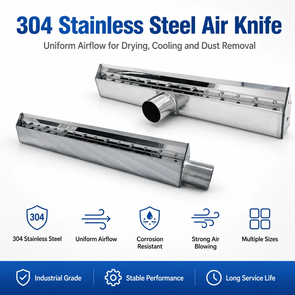 304 Stainless Steel Hot-Air Blower Air Knife Dust Removal Air Knife for Drive Conveyor Belt Assembly Line Drying and Cleaning
304 Stainless Steel Hot-Air Blower Air Knife Dust Removal Air Knife for Drive Conveyor Belt Assembly Line Drying and Cleaning