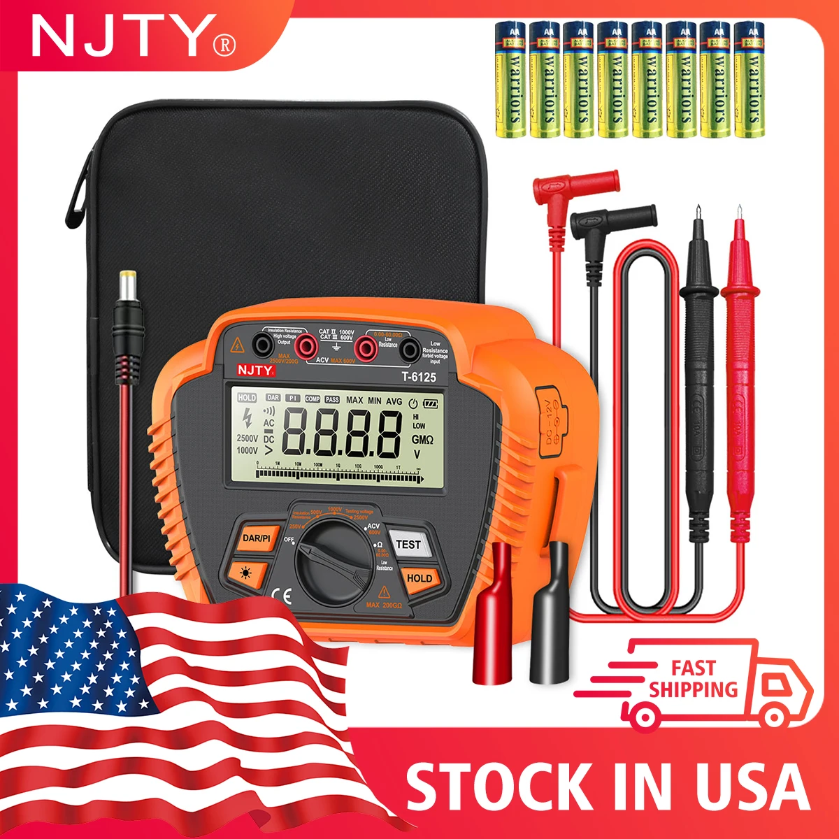 NJTY T6110 T6125 Digital Megohmmeter 1000V/2500V MAX 20GΩ/200GΩ Insulation Resistance Meter Voltmeter Large Screen PI DAR Tool
NJTY T6110 T6125 Digital Megohmmeter 1000V/2500V MAX 20GΩ/200GΩ Insulation Resistance Meter Voltmeter Large Screen PI DAR Tool