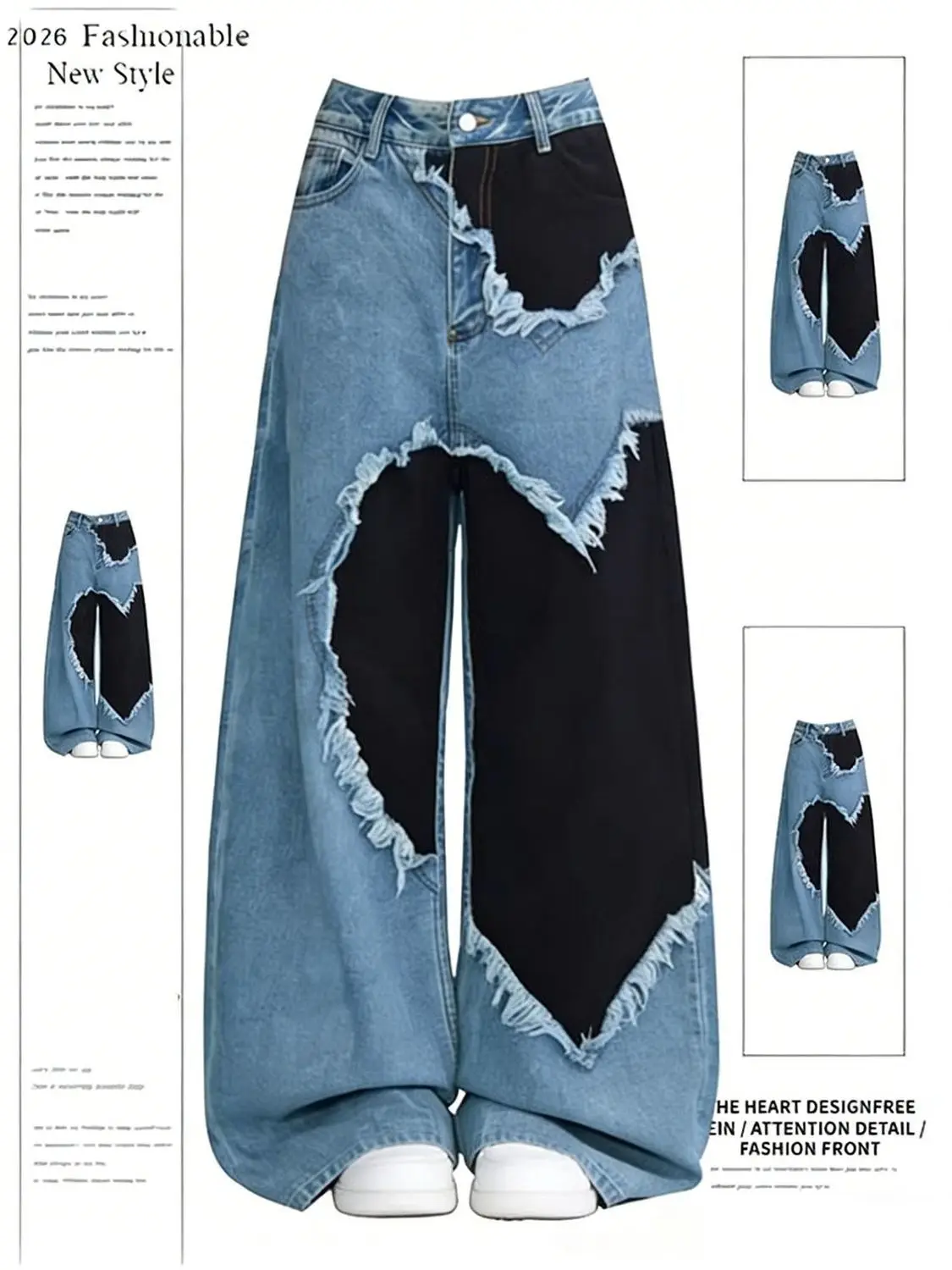 American retro rough edge love splicing contrasting jeans women's summer new design loose straight wide-leg pants
American retro rough edge love splicing contrasting jeans women's summer new design loose straight wide-leg pants