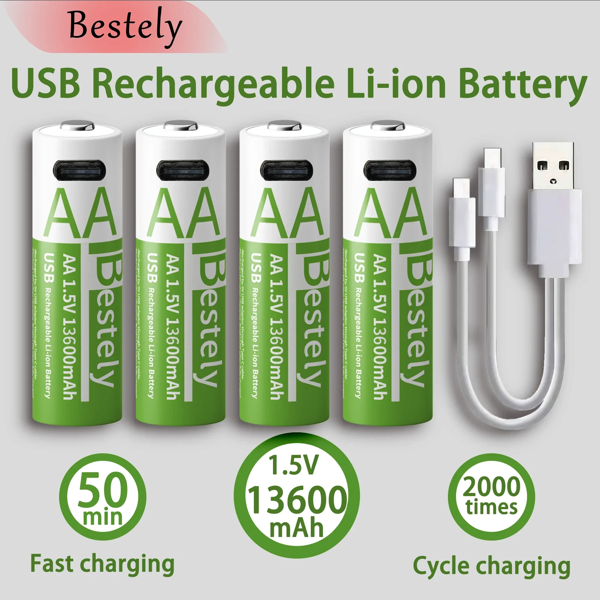 Latest Rechargeable 1.5V AA 13600mAh USB Lithium Battery , Fast Charging Li-ion AA Battery , 2000 Cycle with USB- C Port Cables
Latest Rechargeable 1.5V AA 13600mAh USB Lithium Battery , Fast Charging Li-ion AA Battery , 2000 Cycle with USB- C Port Cables